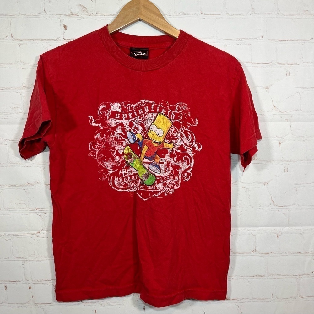 Vintage Bart Simpson Springfield Skateboard T Shirt Mens Medium Red